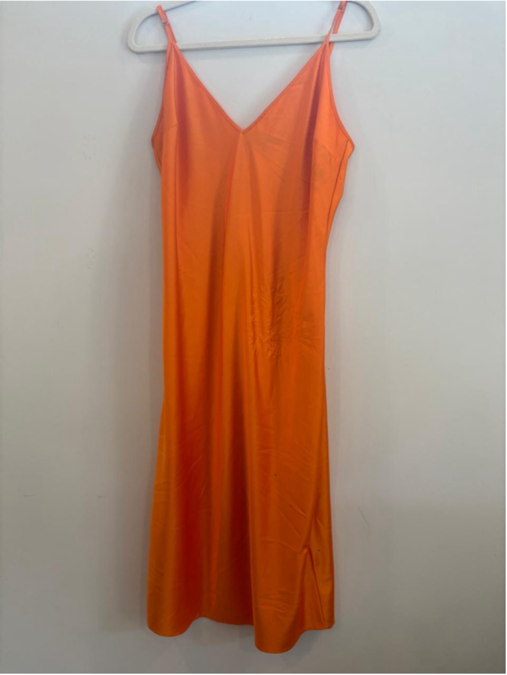 Zara Orange Satin Slip Maxi Dress Spaghetti Straps Size L #S33